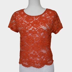 MAISON JULES Orange Lace Top Size S